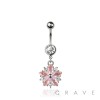 316L SURGICAL STEEL MULTI CZ SAKURA FLOWER DANGLE BELLY BUTTON NAVEL RING 